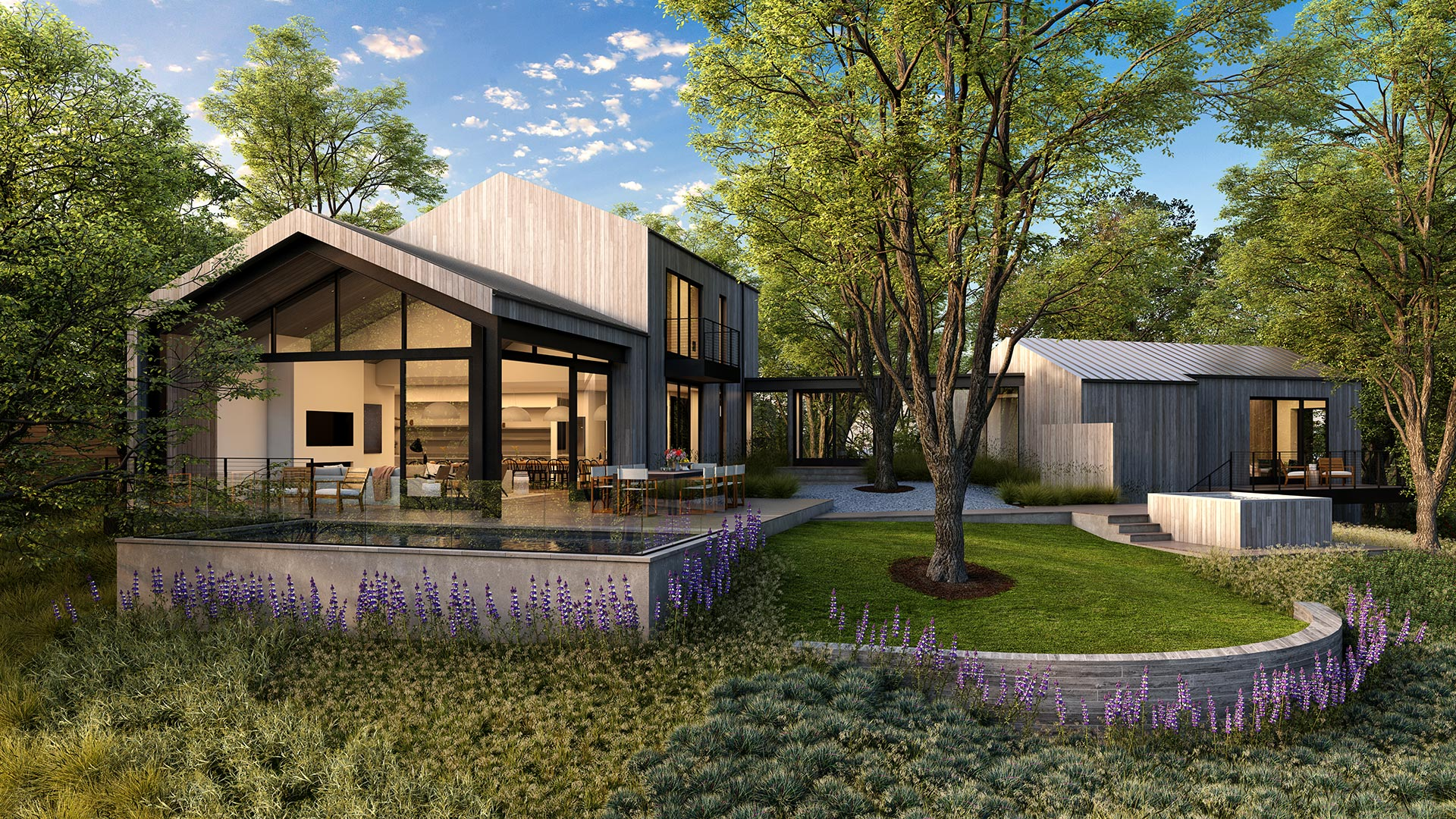 Photorealistic architectural rendering of a Sonoma hillside home in Healdsburg, California