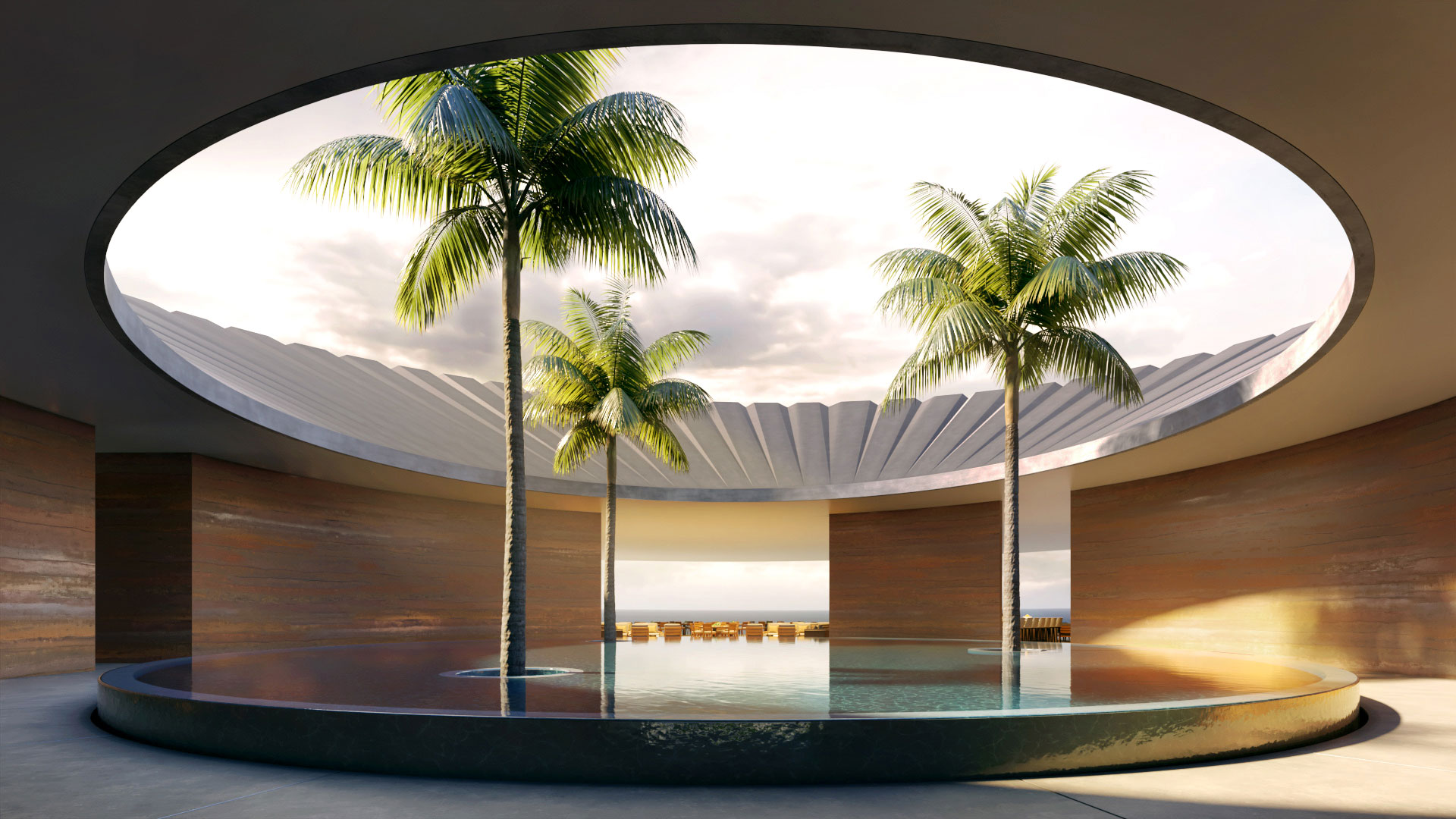 Resort hotel lobby rendering, Big Island, Hawaii