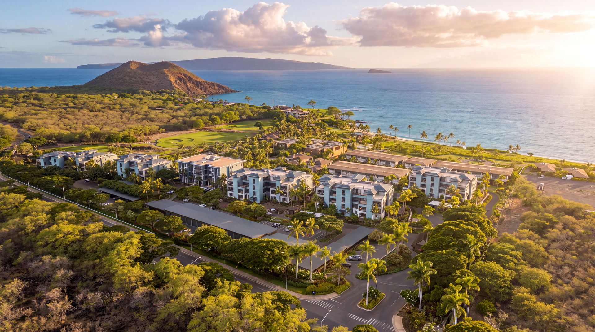 Aerial rendering of the Makena Golf & Beach Club community along the Maui coastline