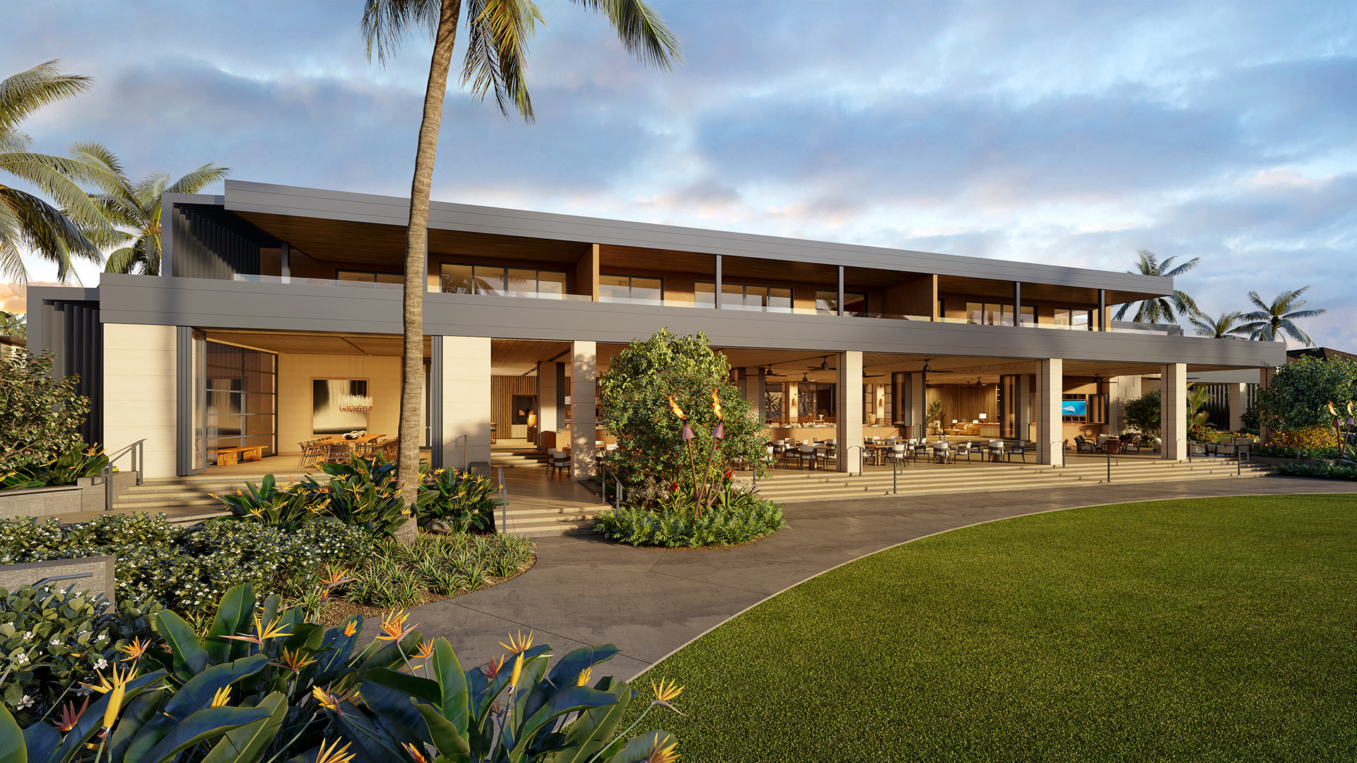 Makena clubhouse rendering from the great lawn, Maui
