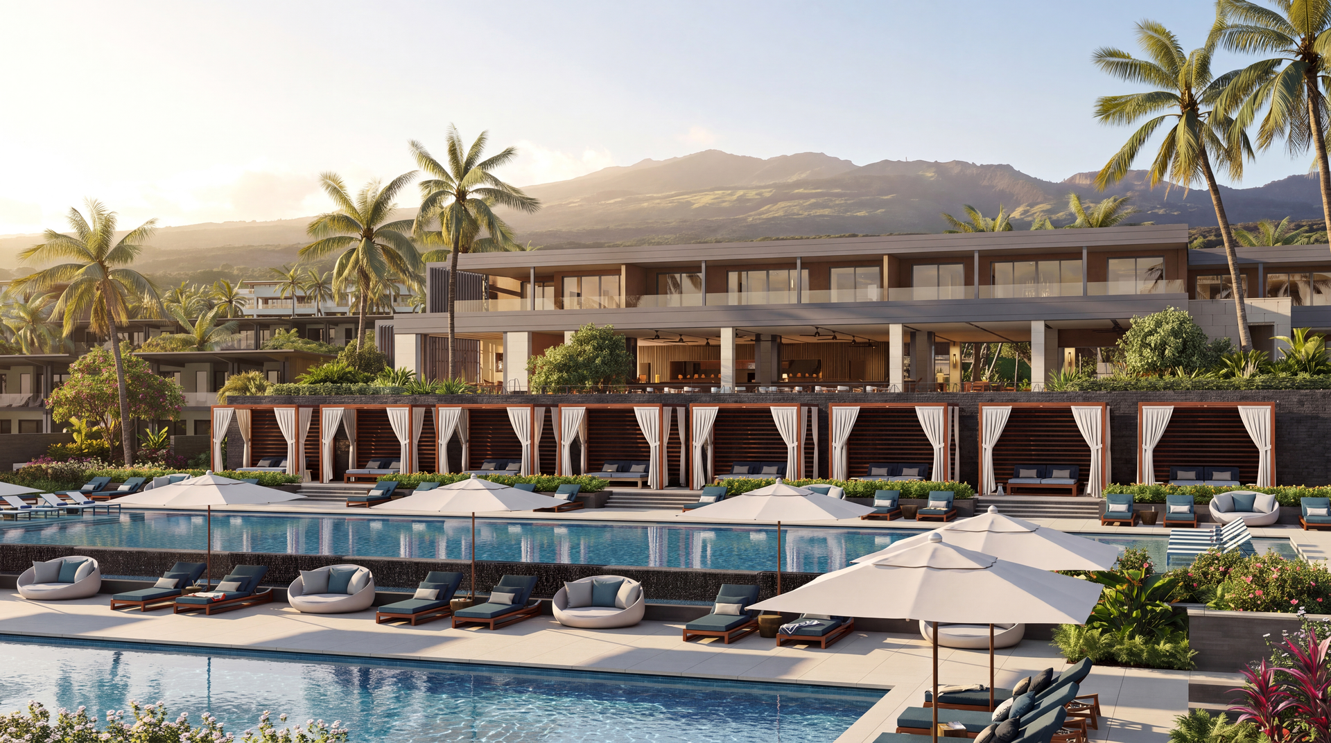 Makena Golf & Beach Club pool and cabana deck rendering, Maui