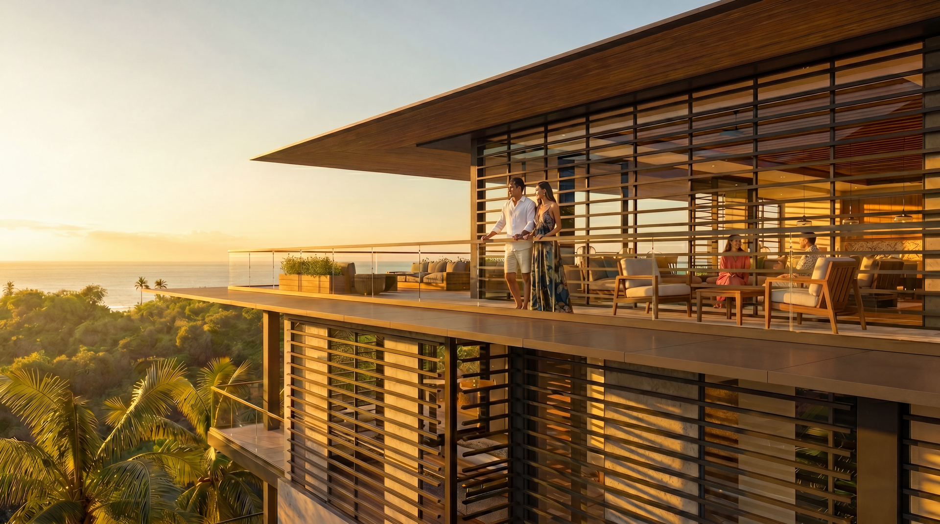 Kaeo residence lanai rendering at sunset, Makena Golf & Beach Club, Maui