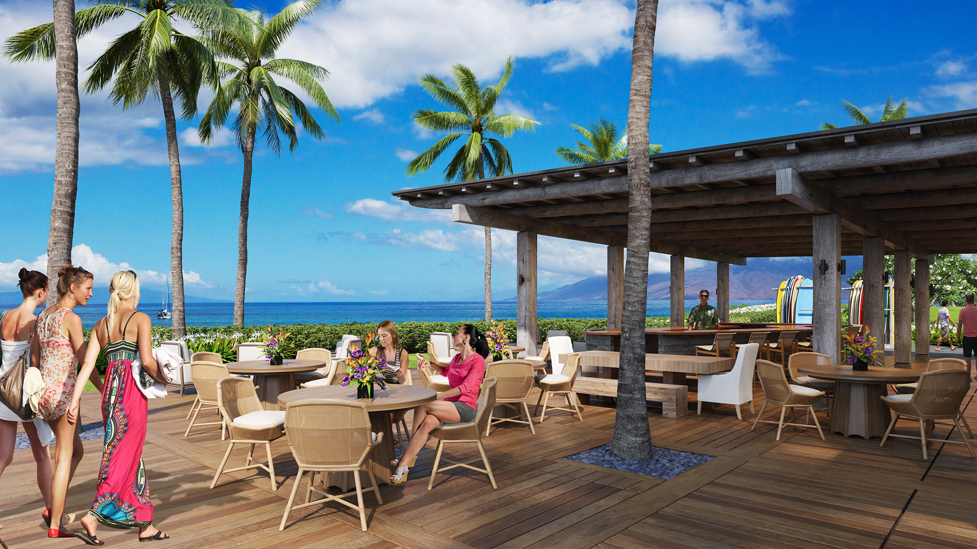 Beachfront dining terrace rendering, Makena, Maui