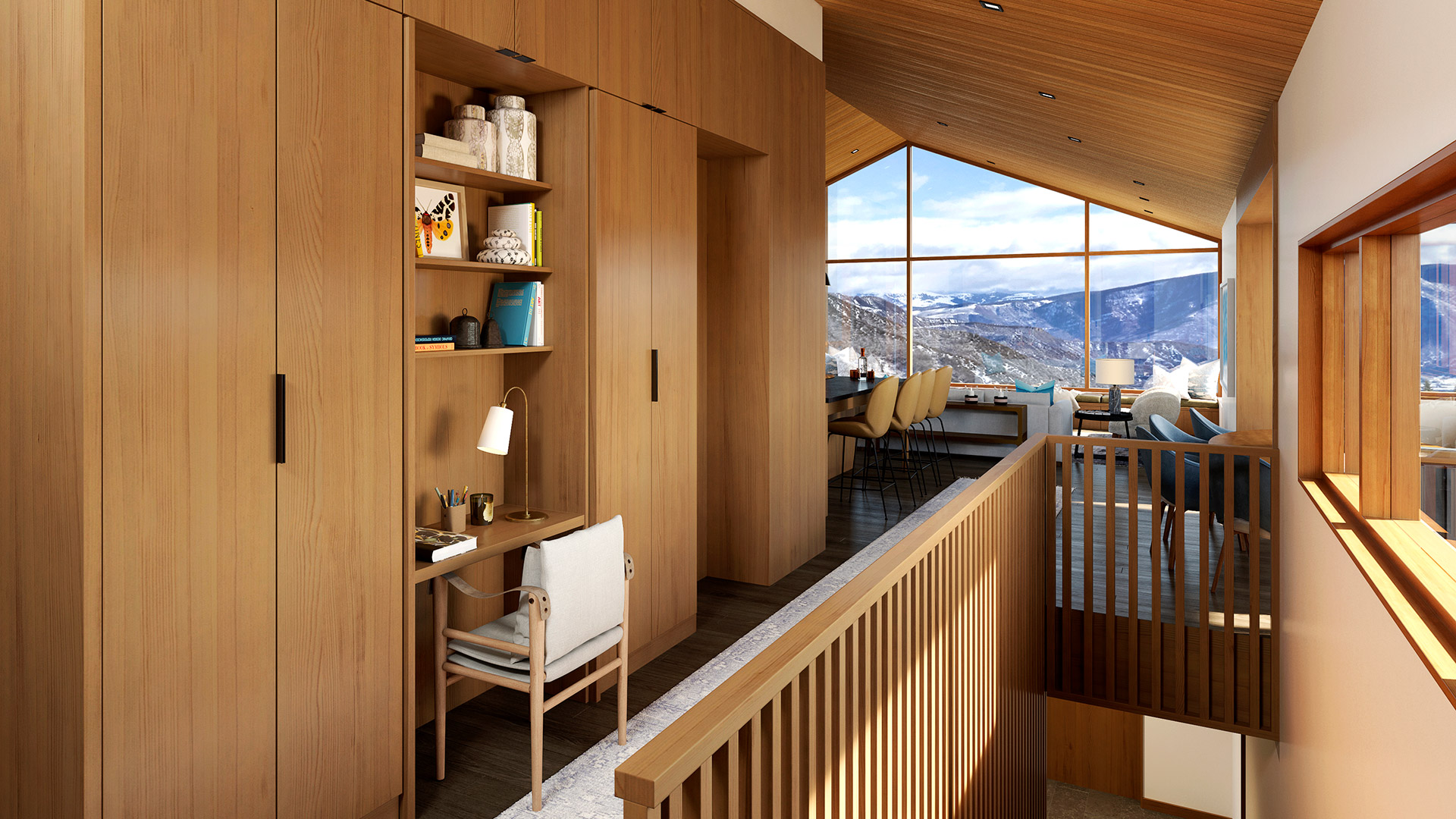 Havens Snowmass living room interior rendering with mountain views