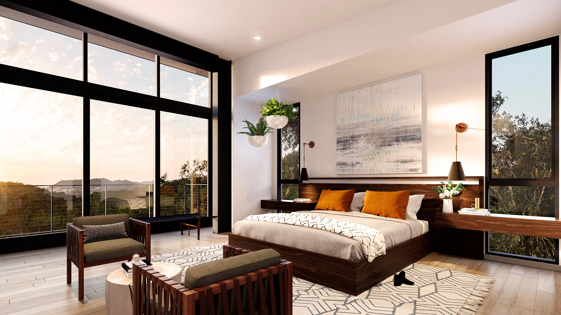 Architectural rendering of a Sonoma residence among vineyards, California